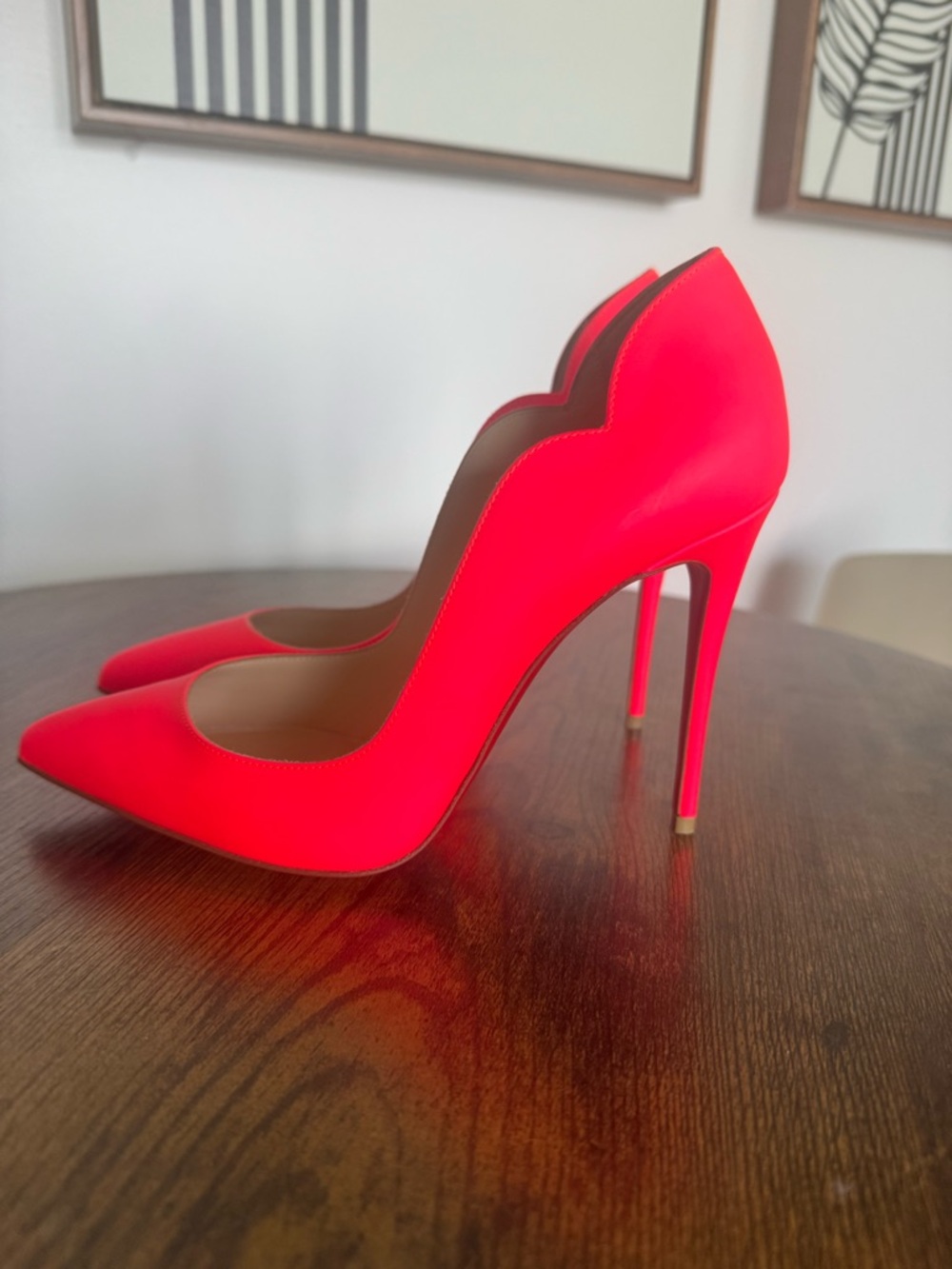 Christian Louboutin Neon Pink Scalloped-Edge Pointed Stilettos